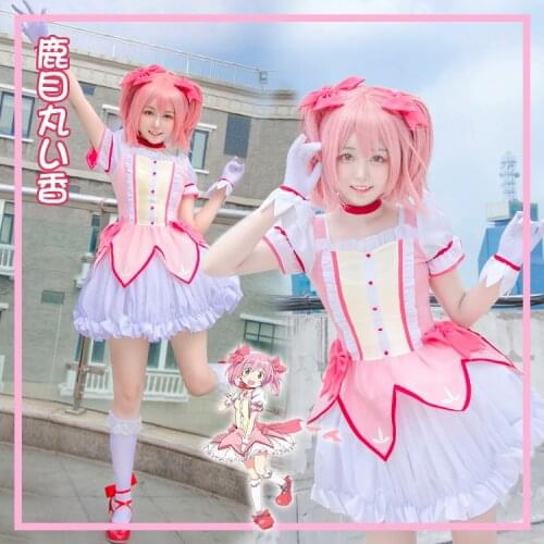 Puella Magi Madoka Magica Magical Girl Kaname Madoka Cosplay Costume Short Ball Dress With shoes +wig Cosplay Costume
