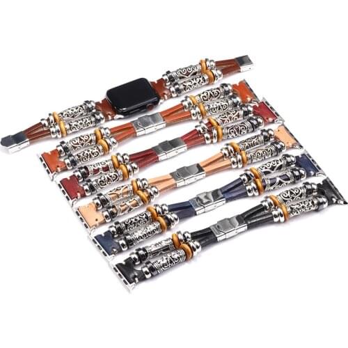 Vintage Leather Embossed Ornament Wristband For Apple Watch Series 5/4/3 Bracelet Strap For iwatch 42mm 38mm 40mm 44mm Women Men