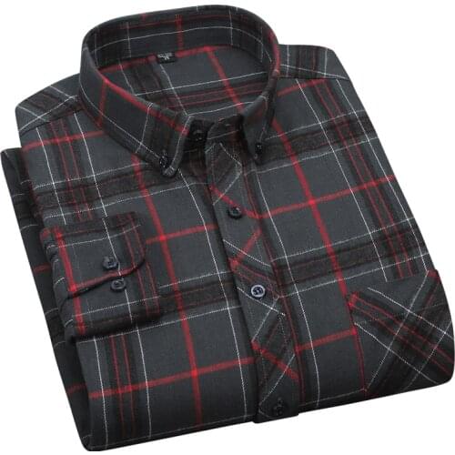 Aoliwen Brand Mens Long Sleeve Brushed Cotton Plaid Shirts Casual Standard-fit Button Down Comfortable Soft Thick Flannel Shirt