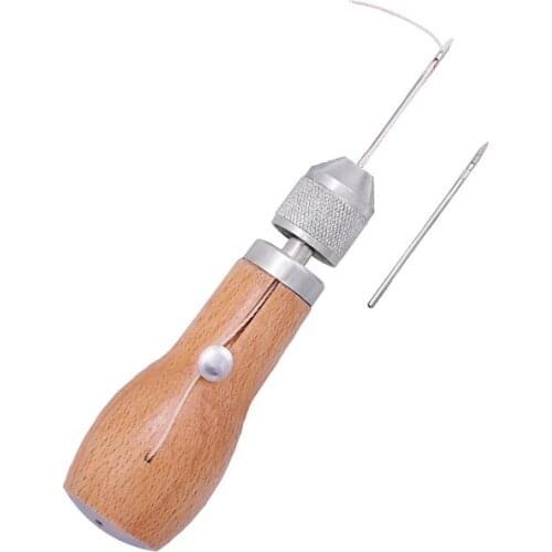 Imzay 1PCS Lock Stitch Sewing Awl Thread Kit DIY Wood Handle Sewing Awl Stitcher Crochet Line