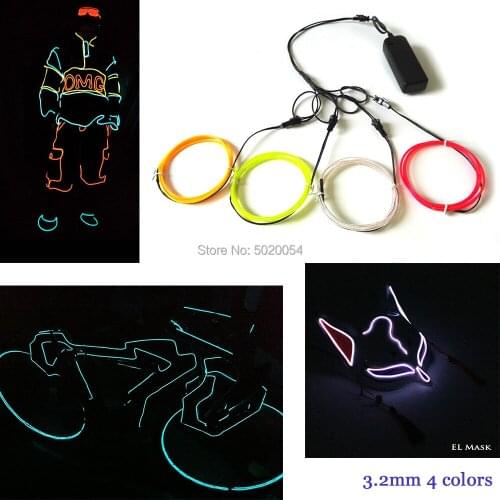 Wedding Party Decor 4 Colors In 1 Controller 3.2mm Waterproof Light Strip Glow EL Wire Cable Led Neon Lamp