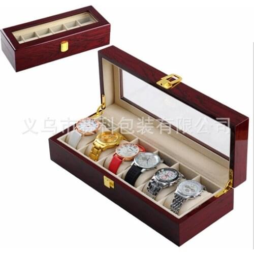High Quality Wooden box 6 slots Watch Watches Elegant Luxury Jewelry Display Storage organized Caixa para relogio