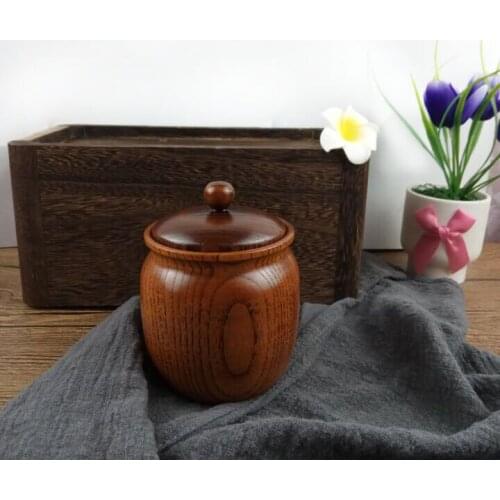 Solid Wood Tea Canister Storage Pot Box Dried fruit Groceries Storage Box Bins Handmade Seasoning Can with Cover Tableware