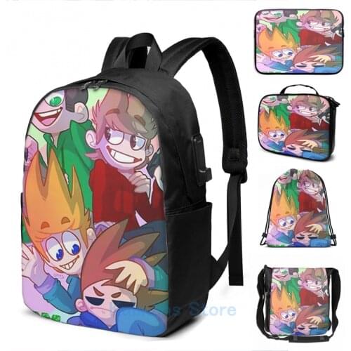 Funny Graphic print Eddsworld Poster USB Charge Backpack men School bags Women bag Travel laptop bag