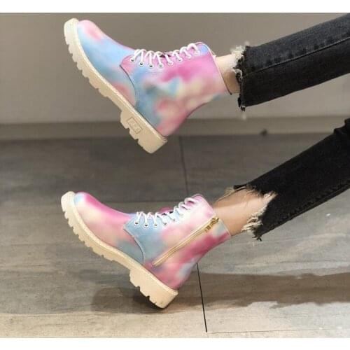 Mixed Colors Womens Shoes Martin Boots 2021 Winter Low Square Heel Round Toe Leisure Zip Thick Flat Platform Casual Female