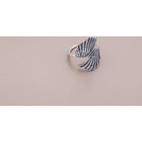 Ajax Stylish 925 Sterling Silver Wings White Stone Punk Womens Wide Rings For Girls Nes Retro Finger Jewelry Brands 2021