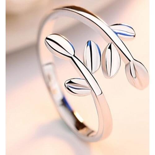 Open Young Leaf Leaf Olive Branch Female Ring Personality Jewelry 925 Sterling Silver Ring for Women Engagement Ring