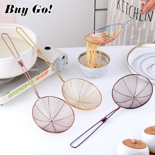 1PC Skimmer Stainless Steel Oval Colander Mesh Oil Strainer Flour Sifter Sieve Colander Leak Spoon Noodle Strainer Cooking Tools