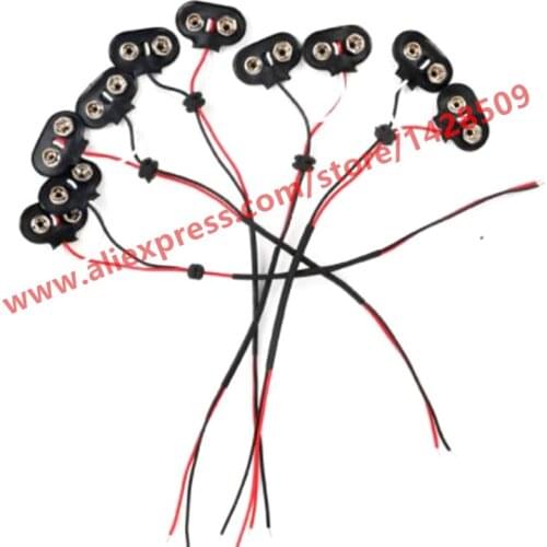 10pcs PVC T Shape Battery Buckle 9V Battery Clips Connector With Shrink Tube Black Wire and Red Cable Connection In Series