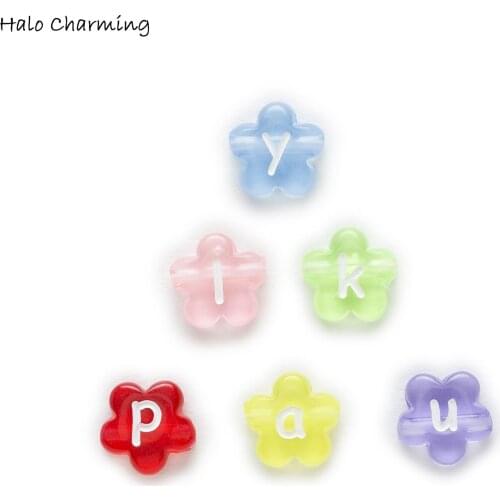 100 Piece Multicolor Random Mixed Flower Acrylic Spacer Letter Beads Alphabets Women Children DIY Bracelet Necklace 12mm