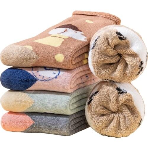5 Pairs Women Winter Warm Thick Thermal Soft Casual Pink Gray Animal Socks Cotton Home Snow Boots Dress Home Terry Floor Sock