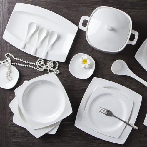 58pcs 60pcs Top Quality Pure White Unglazed Coloured Bone Porcelain Bowl and Dish Plate Set Dinnerware Tableware Set