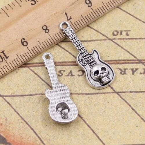 8pcs Gothic 3D Skull Guitar Charms Antique Silver Color Metal Alloy Pendant Accessories Handmade Necklace Jewelry For DIY Craft