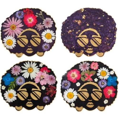 Afro Female Epoxy Resin Mold Tea Mat Human Head Coaster Tray Silicone Mould DIY LX9E