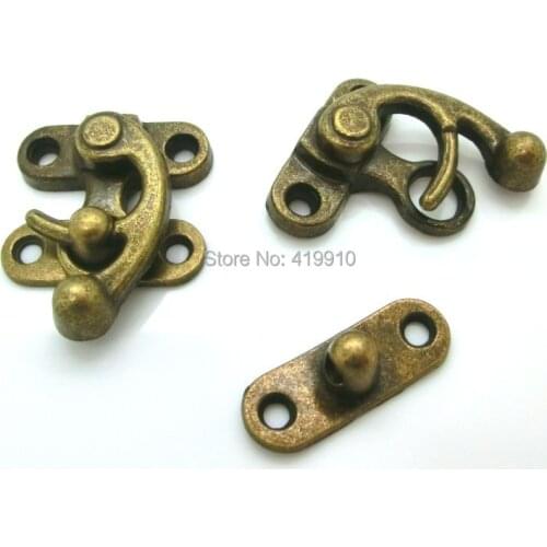 Free Shipping-10 Sets Metal Hook Box Latches Clasp Box Lock Purse Lock Antique Bronze 4 Holes 3.5cm x 2.9cm 2.9cm x 1cm,J1839