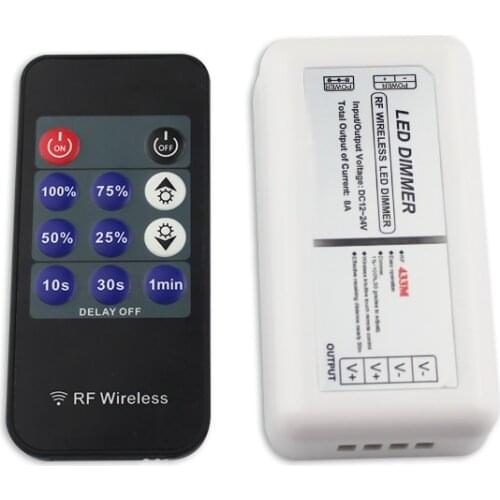 Wireless LED Dimmer DC 12V 24V 4A/CH 2 Channel Adjustable Timer 11 Keys RF Remote Controller for Single Color LED Strip Lights