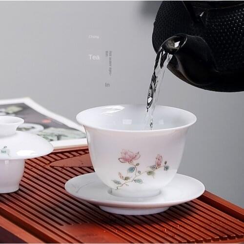 Porcelain Hand-Painted Tureen Eggshell Kung Fu Tea Big Bowls Ceramic Sancai Tureen Sopera De Ceramica Gaiwan Gift for Boyfriend