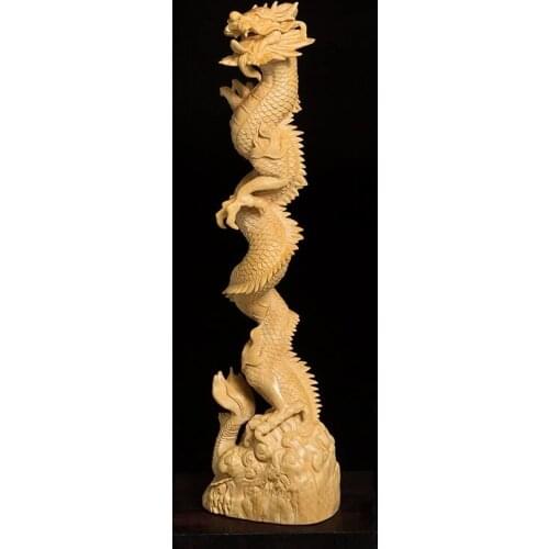 Boxwood 25cm 32cm Dragon Brush Hanging Sculpture Wood Carving God Beast Statue Animal Pen Frame Home Decor
