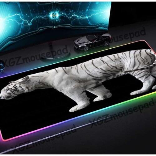 XGZ Animal Siberian Tiger HD Custom Large RGB Fashion Glowing Mouse Pad Black Lock Edge Computer Desk Mat Speed Rubber Non-slip