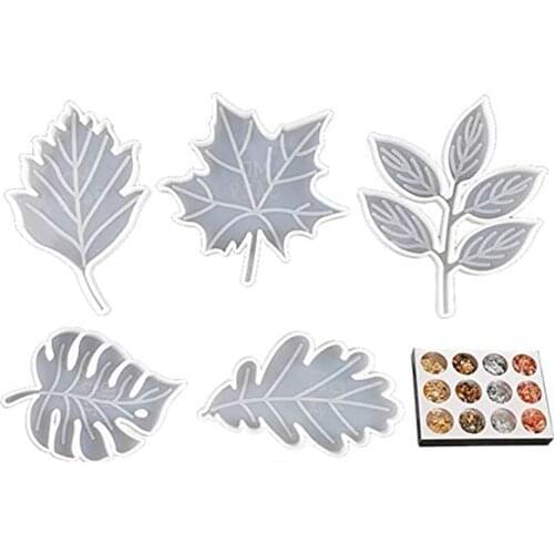Palm Olive Leaf Shaped Cups Mats Silicone Casting Molds for DIY Craft Resin,Agate Silicone Coasters,Soap Dish,Home Decor