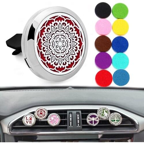 Mandala Flying Horse 30mm 316L Stainless Steel Aromatherapy Perfume Essential Oil Car Diffuser Locket Vent Clip 10 Pads