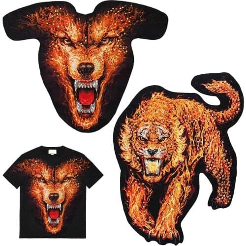 1 Pcs Fashion Super Big Big Size Embroidery Sequins Applique Patches Cool Red Fire Tiger Sew on Patches for Clothes Diy Patch