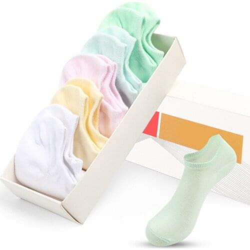 5Pairs/Lot Candy Color Cotton Boat Socks Women Summer Fluorescent Yellow All-Match Japanese Mori Girl Shallow Mouth Short Socks
