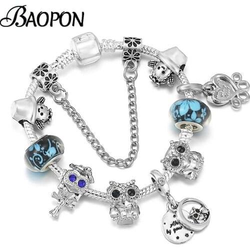 New Arrival Silver Color Crystal Lovely Owl Pendant Charm Bracelets With Cactus Beads Brracelets For Women Men Jewelry Gift