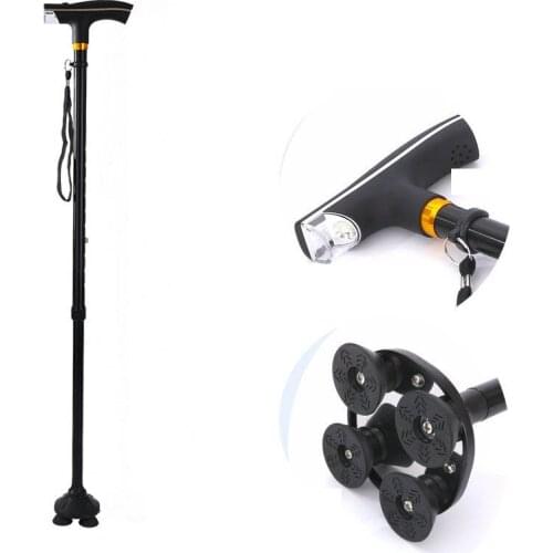 NEW 2018 Outdoor Old man elderly cane aluminum stick anti-skid four feet walking stick slip with lamp cane trekking poles