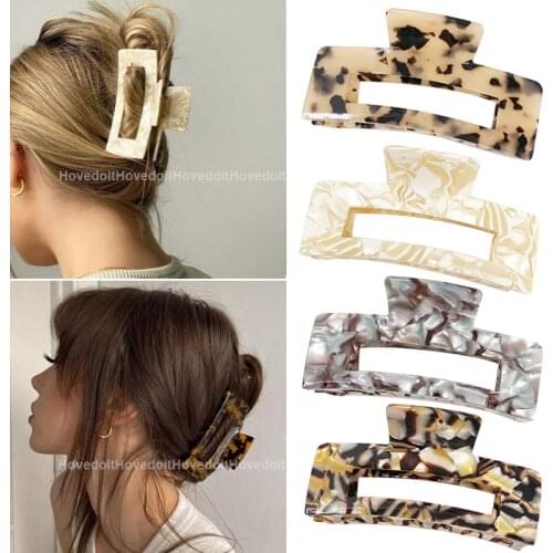 New Acetate Leopard Hair Clip Ins Large Geometric Claw Clip Hollow Square Tortoiseshell Hair Claw for Women Hair Accessories