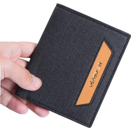 New Mens Wallet Mens Korean Version Young Short Vertical Mens Wallet Spliced Canvas Wallet Mens Card Bag