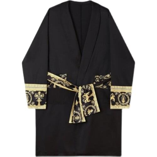 Mid Length Mens Coat Black White 2021 New Satin High-End Personality Korean Japanees Trend Robe Wearing Windbreaker