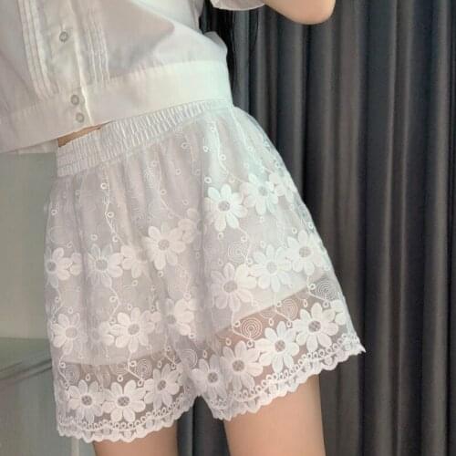 Plus Size Women Lace Safety Short Pants Skirt Under Brief Shorts Lady Slips Lolita Floral Elastic Shorts Home Wear Loose Sweet