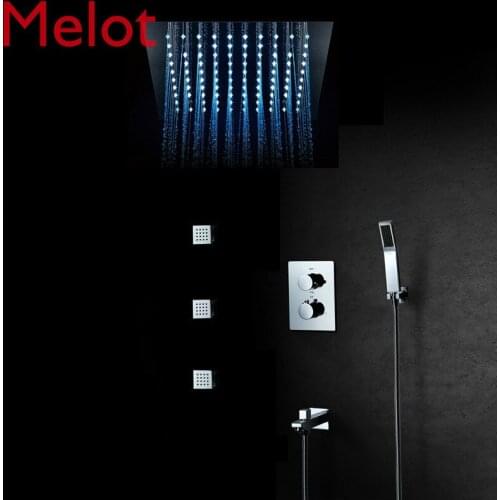 M Boenn Luxury Shower System Ceiling LED Showerheads Rain Shower Set Bathroom 304 Stainless Steel Thermostatic Concealed mixer