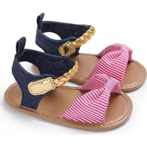 Newborn Kid Baby Girl Bow-Knot Shoes Summer Canvas Sandals Summer Casual Crib Shoes Bow Casual Sandals