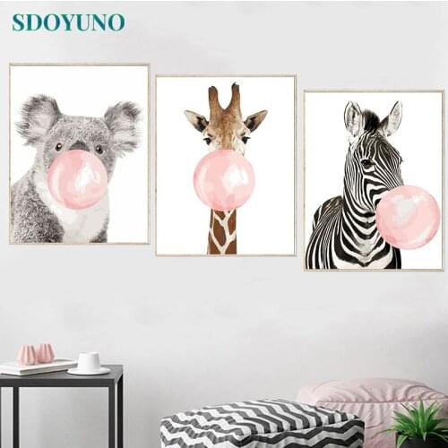 SDOYUNO 3Pcs 40x50cm Painting By Numbers Bubble blowing animals DIY Paint By Numbers On Canvas Frame Handpainted Painting