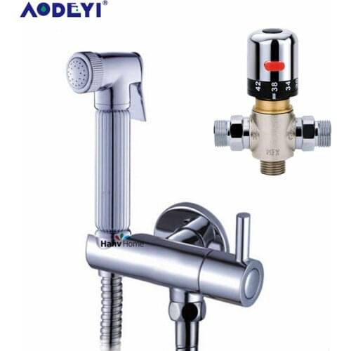 AODEYI Thermostatic Bidet Faucets Mixers Taps Brass Hand Held Bidet Shower Sprayer Valve With Holder Shower Hose Bathroom Tool