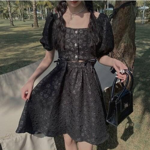 Print France Vintage Elegant Dress Women Black Evening Party Mini Dress Summer 2021 Cut Out High Street Korean Clothing Bohemian