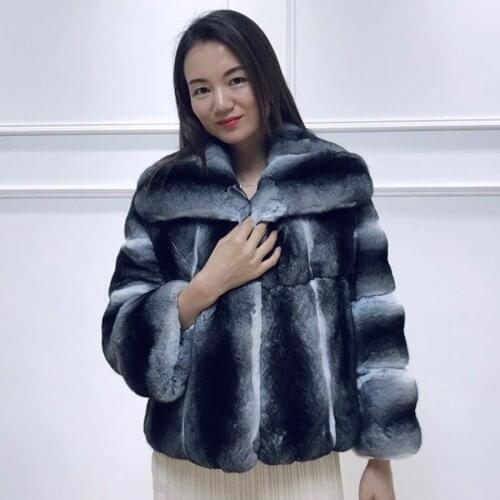 Delightful Rex Rabbit Fur Coat Women Real Fur Jacket In Chinchilla Color 2021 New Autumn Winter Warm Fashion Overcoat