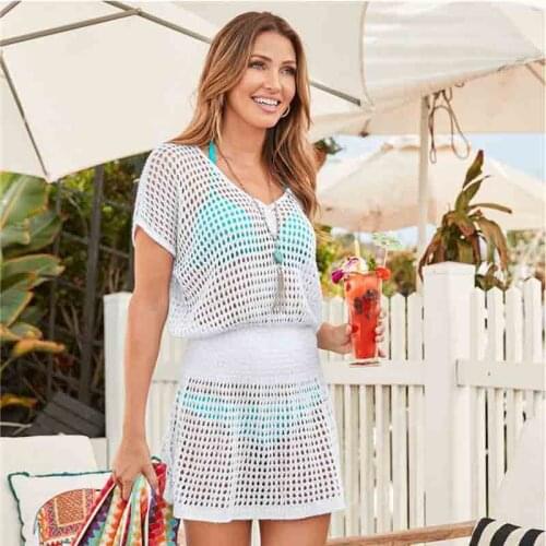 Crochet Knitted Beach Cover up dress Tunic Long Pareos Bikinis Cover ups Swim Cover up Robe Plage Beachwear