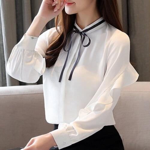 Blusas Mujer De Moda 2021 Blouse Women Ruffles Long Sleeve White Blouse Shirts Tops Chiffon Blouse Shirt Women Blouses C484