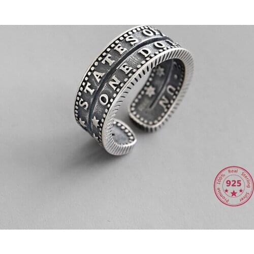 Genuine 925 Sterling Silver Ring Simple Fashion Personality Sunlight Double English Alphabet Woman Jewelry Wedding Rings Gift