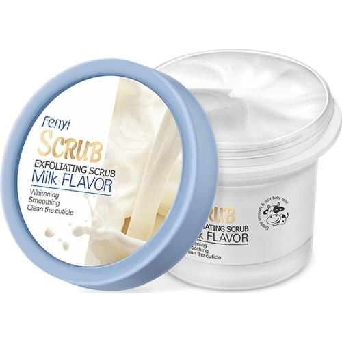 100g Milk Body Deep Cleansing Scrub Exfoliating Whitening Moisturizing Smoothing Reduce Acne Fine Pores Soft Skin Body Care