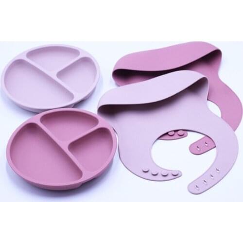 5PCS/Set Baby Plate Bowl Spoon Bib Set Food Grade Silicone Kitchenware Suction Childrens Tableware Silicone Dishes