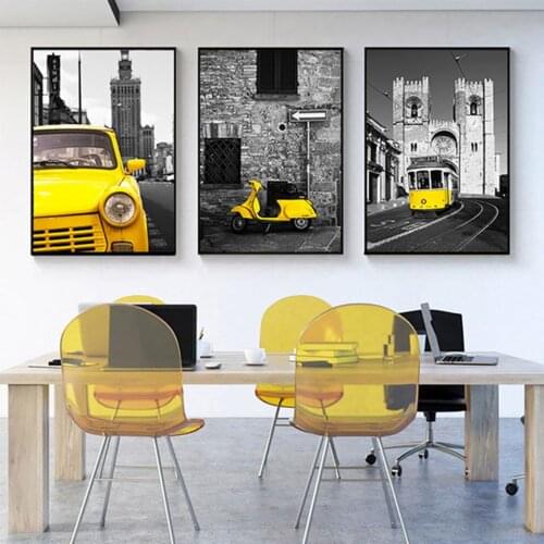 5D DIY Diamond Painting 3 Piece Yellow Car Black And White City Full Square/ Round Diamond embroidery Cross stitch home decor
