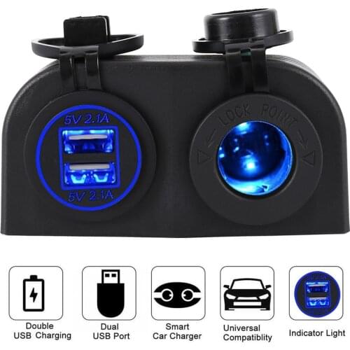 Motorcycle Auto Dual 4.2A USB Charger + 12V/24V Cigarette Lighter Socket Two Hole Tent Type Panel For Boat Marine ATV RV