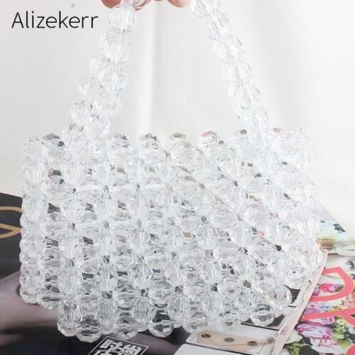Hollow Crystal Bag Handbag Women Luxury Handmade Beaded Handbag Acrylic Evening Clutch Bag Party Wedding Transparent Tote Bag