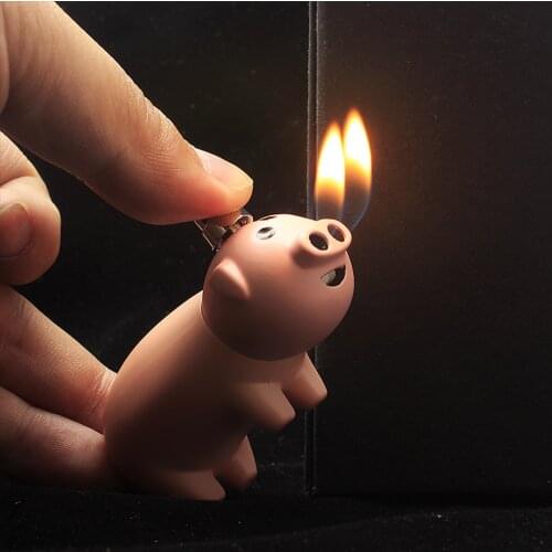 Creative Lighter Mini Pig Torch Butane Gas Lighters Cigarette Pocket Lighter Outdoor Gasoline Lighter BBQ Ignition Tool No Fuel