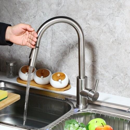 Chrome Touch Sensor Kitchen/Bathroom Sink Faucet Pull Out Sprayer Swivel Mixer Taps