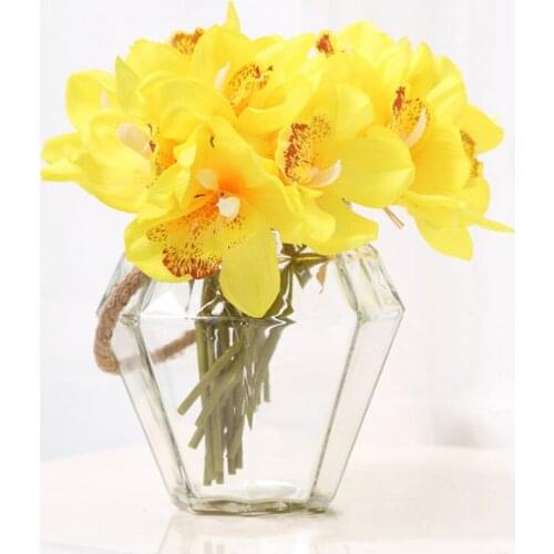 Artificial Flower Orchid Real Touch Latex 6 Heads Cymbidium Fake Flower Decoration Home Decor Wedding Bride Holding Bouquet